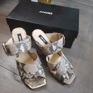 DKNY faux snakeskin  strappy mules
